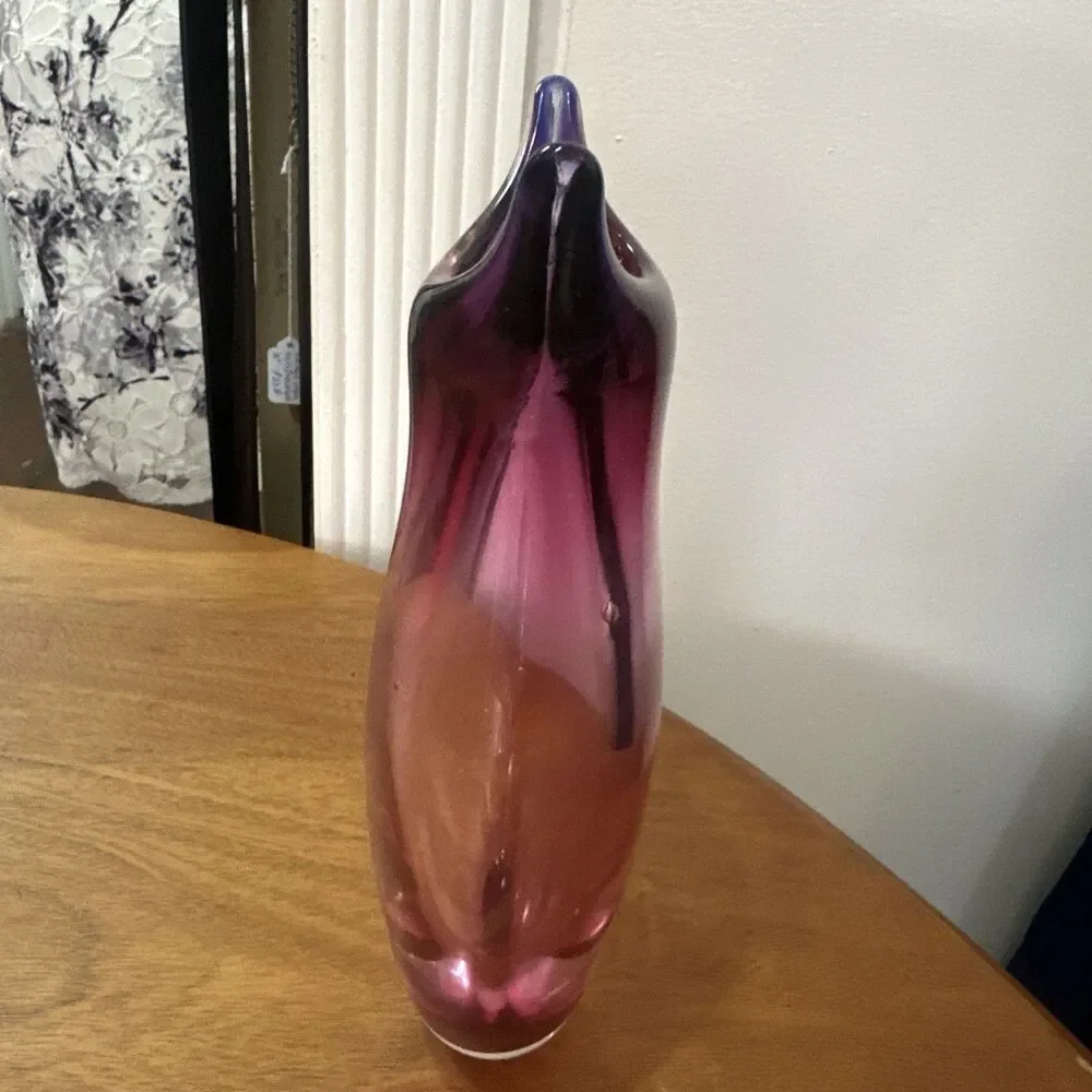Bohemian Czech Republic Mid Century Art Glass Vase Hand blown Pink Sommerso